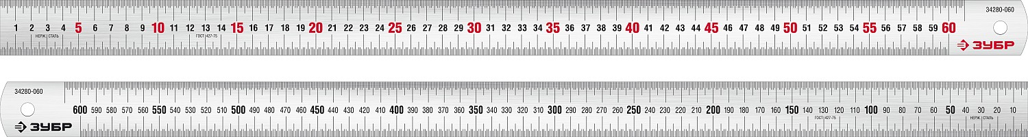 ЗУБР Про-60, длина 0.60 м, усиленная нержавеющая линейка, Профессионал (34280-060) — Фото 1